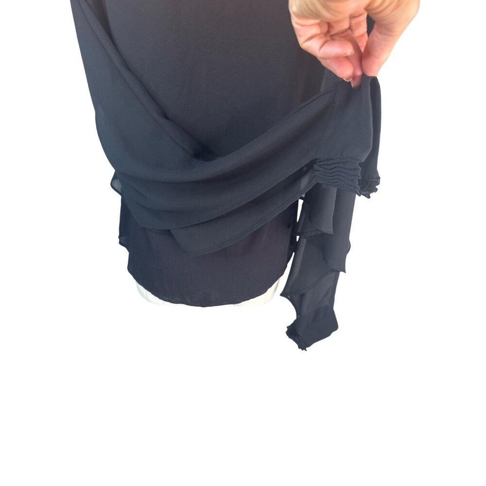 2/$30 ZARA Large Black Chiffon Sheer Wide Sleeves Blouse Cuffs - Picture 9 of 12